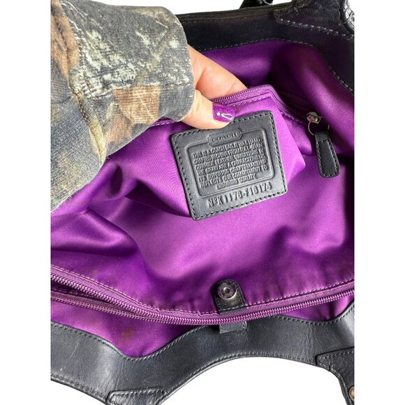 Coach Carly Tote Bag Soft Black Pebbled Leather Tote Purple Interior F16174 - Picture 13 of 15